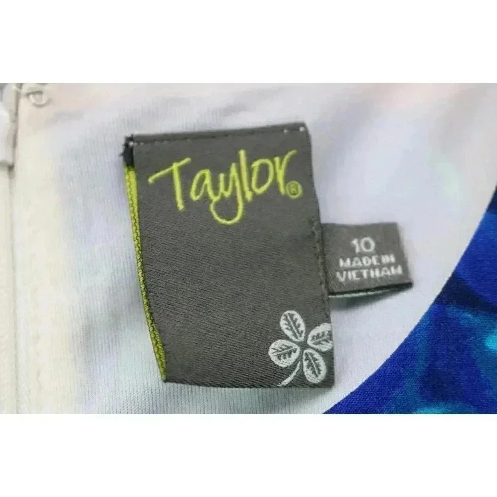 Taylor Women's Pink and Blue Floral Dress-Size 10-Lined-Back Zip - Picture 3 of 8